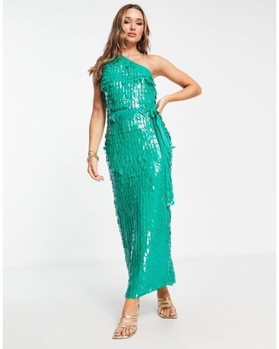 ASOS All Over Feather Sequin Embellished Maxi Dress - Green