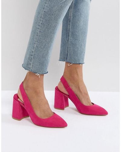 Faith Chunky Slingback Block Heeled Shoes - Pink