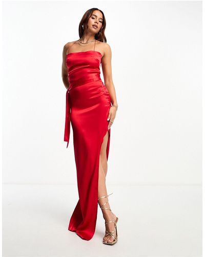 Vesper Halter Neck Maxi Dress With Side Split - Red