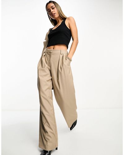 NA-KD Co-ord Pleated Wide Leg Pants - Natural
