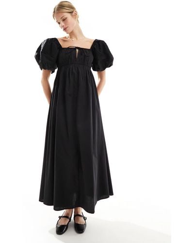 ASOS Puffed Sleeve Smock Midi Dress - Black