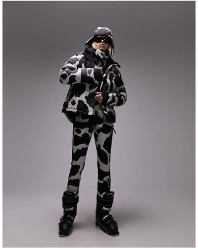 TOPSHOP Sno Cow Print Ski Puffer Jacket - Gray