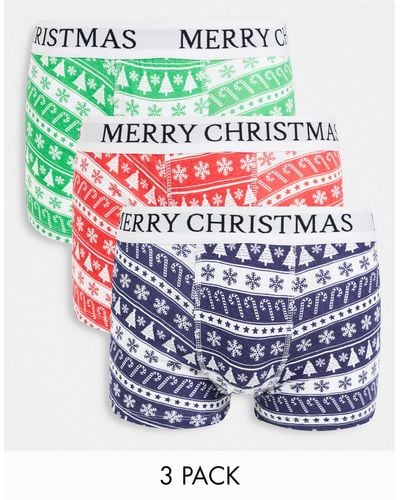 Brave Soul Christmas 3 Pack Boxers - Red