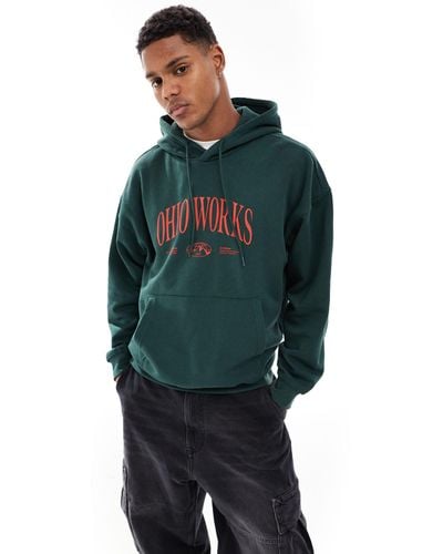 Only & Sons Oversized Hoodie With Ohio Print - Green