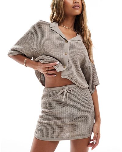 The Couture Club Co-ord Cropped Knitted Skirt N Beige - White