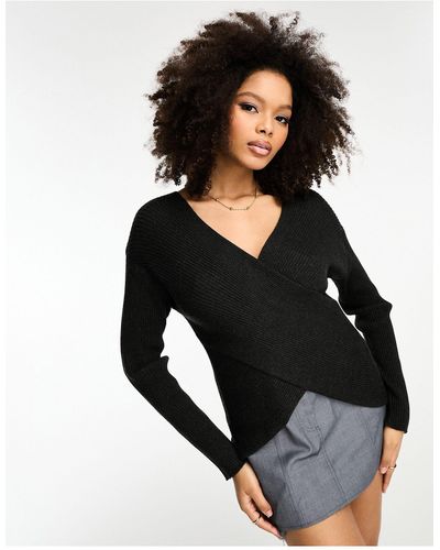 Object Cross Front Wrap Around Sweater - Black