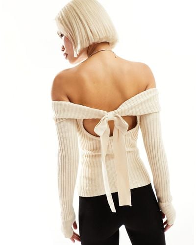 Motel Bow-back Off Shoulder Sweater - Natural
