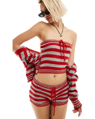 Motel Bold Stripe Micro Knitted Shorts - Red