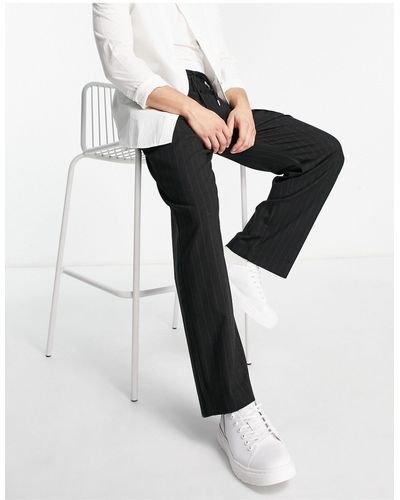 Pull&Bear Pantalon élégant coupe large à fines rayures - Noir