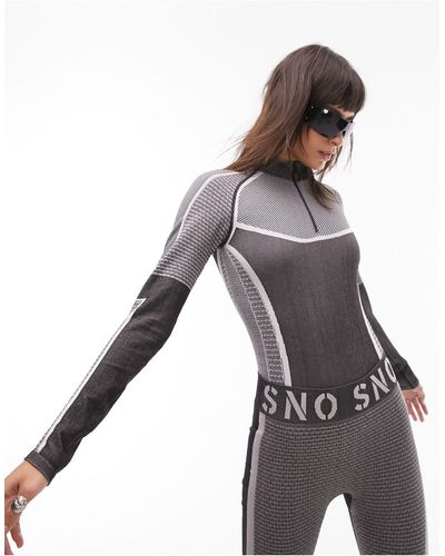 TOPSHOP Sno Zip Through Panelled Seamless Ski Base Layer Bodysuit - Grey