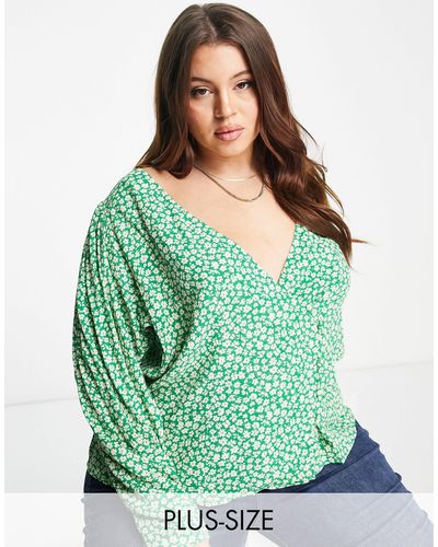 Mango Curve - Blouse Met V-hals En Print - Groen