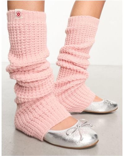 Damson Madder Chunky Knitted Leg Warmers - Pink