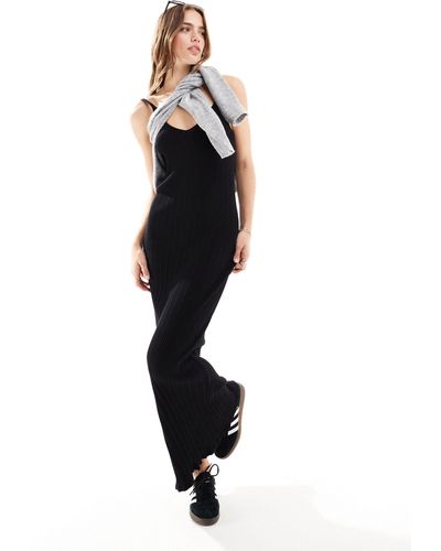 ASOS Knitted Strappy V Neck Midaxi Dress - Black