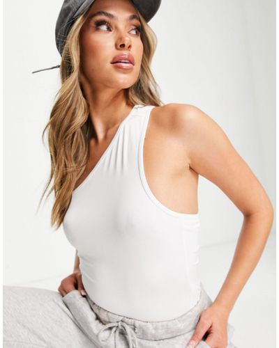 Threadbare Super Stretch One Shoulder Bodysuit With Cut Out Back - White