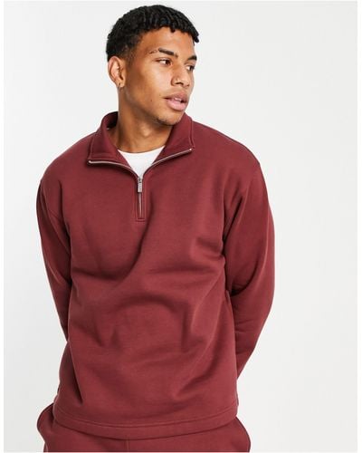 TOPMAN Co-ord Half Zip Sweatshirt - Red