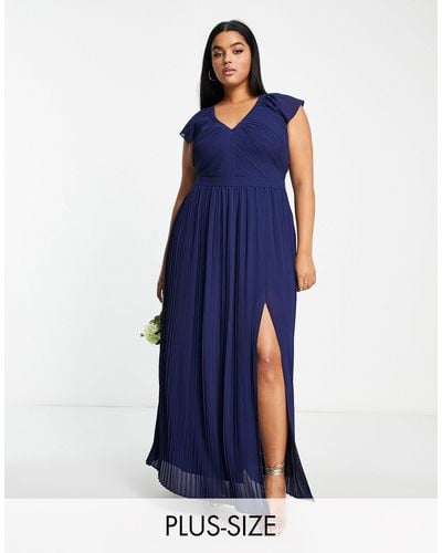 Tfnc Plus Bridesmaid Pleated Maxi Dress - Blue