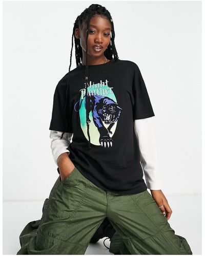 Daisy Street – locker geschnittenes skater-t-shirt im grunge-design mit unterer lage - Grün