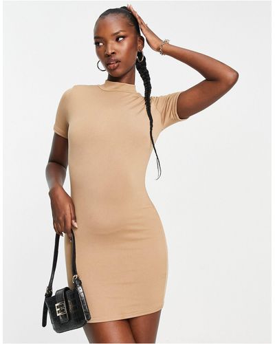 Public Desire Double Layered Capped Sleeve Mini Body-conscious Dress - Brown