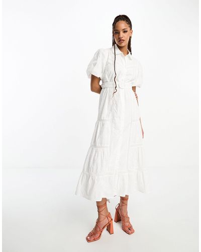 Nobody's Child Collective Jessie Belted Broderie Midi Dress - White
