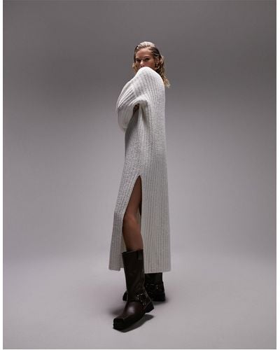 TOPSHOP Knitted Premium Rib Boucle Midi Dress - Gray