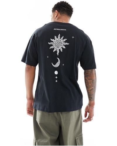 Jack & Jones Oversized T-shirt With Sun & Moon Back Print - Black