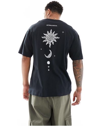 Jack & Jones T-shirt oversize avec imprimé lune et soleil au dos - Noir