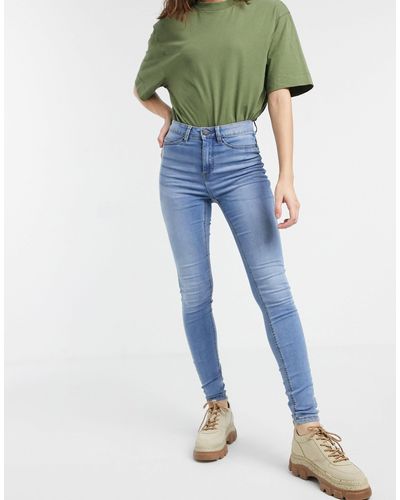 Noisy May – callie – jeans mit engem schnitt und hohem bund - Blau