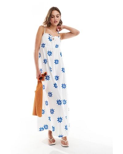 ONLY Maxi Slip Dress With Bust Ruching - Blue