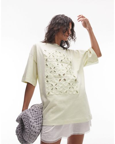 TOPSHOP T-shirt oversize verde lime con motivo geometrico - Neutro