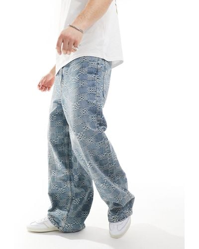 Bershka Jeans super larghi con motivo jacquard - Blu