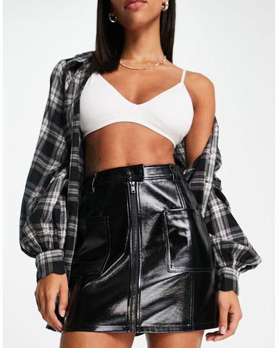 TOPSHOP Patent Zip Front Pocket Mini Skirt - Black