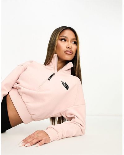 The North Face Cropped 1/4 Zip Sweatshirt - Pink