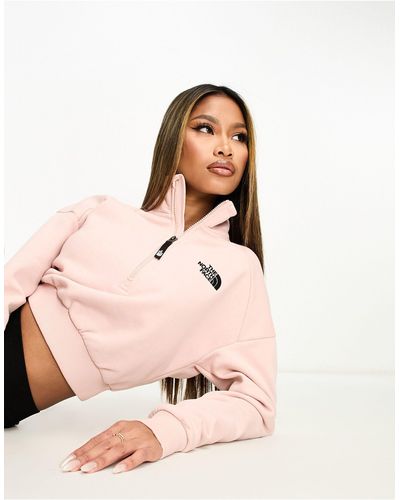 The North Face Cropped Sweatshirt Met 1/4 Rits - Roze