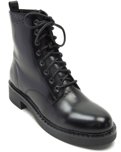 OFF THE HOOK Lane Biker Leather High Ankle Boots - Black