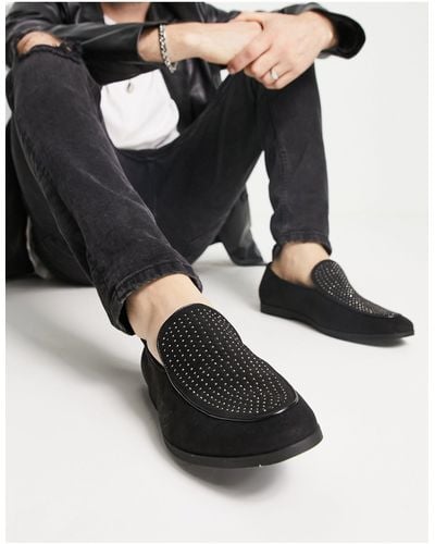 Truffle Collection Slipper Studded Loafers - Black