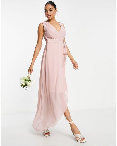 TFNC London Bridesmaid Chiffon Wrap Maxi Dress - Pink