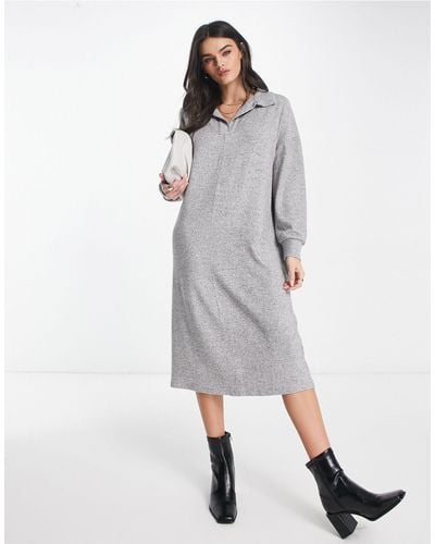 ASOS Supersoft Long Sleeve Polo Midi Sweater Dress - Grey