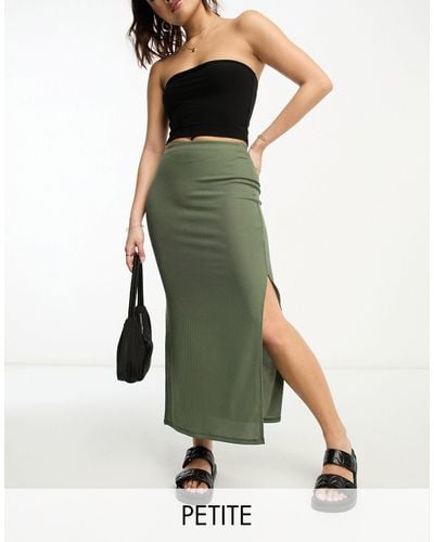 Flounce London Ribbed Midi Skirt With Side Splits - Green