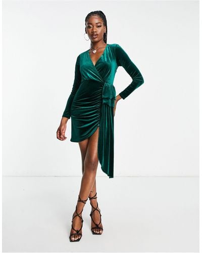Style Cheat Velvet Drape Mini Dress - Green