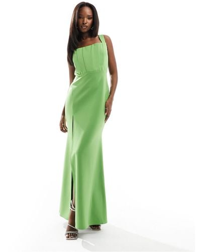 True Violet Corset Maxi Dress With Thigh Split - Green
