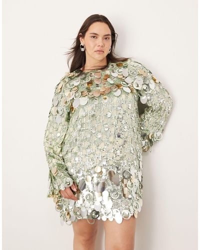 ASOS Curve Stacked Multi Sequin Loose Fit Mini Dress - Natural