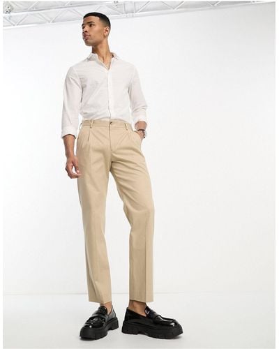 SELECTED Cotton Mix Loose Fit Smart Pants With Front Pleat - White