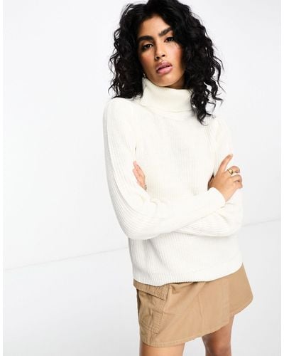Vila High Neck Knitted Jumper With Sleeve Detail - White
