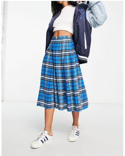 ASOS – plissierter midi-schottenrock - Blau