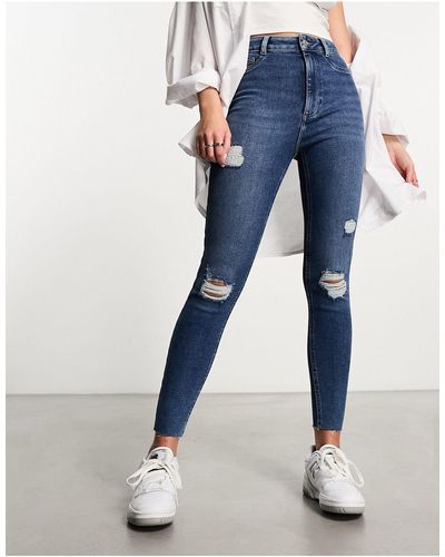 New Look Jeans skinny strappati medio - Blu