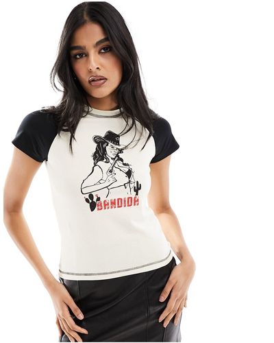 Noisy May T-shirt court avec imprimé cowgirl - crème - Noir