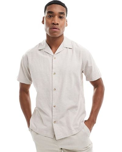 Jack & Jones Linen Shirt With Revere Collar - White