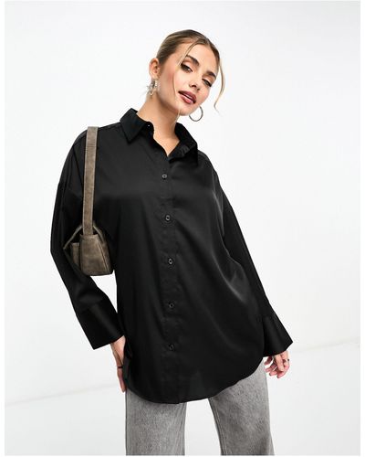 Monki Long Sleeve Shine Shirt - Black