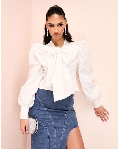 ASOS Cotton Poplin Blouse With Pussybow - Blue