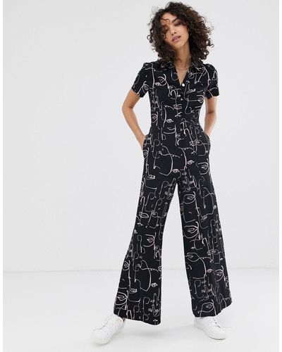 Finery London Alida Abstract Faces Print Jumpsuit - Black